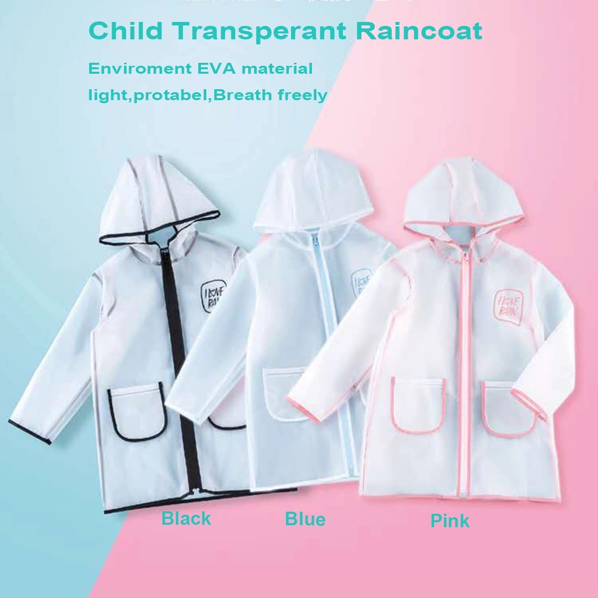 PEVA Children Raincoat with Zipper 2