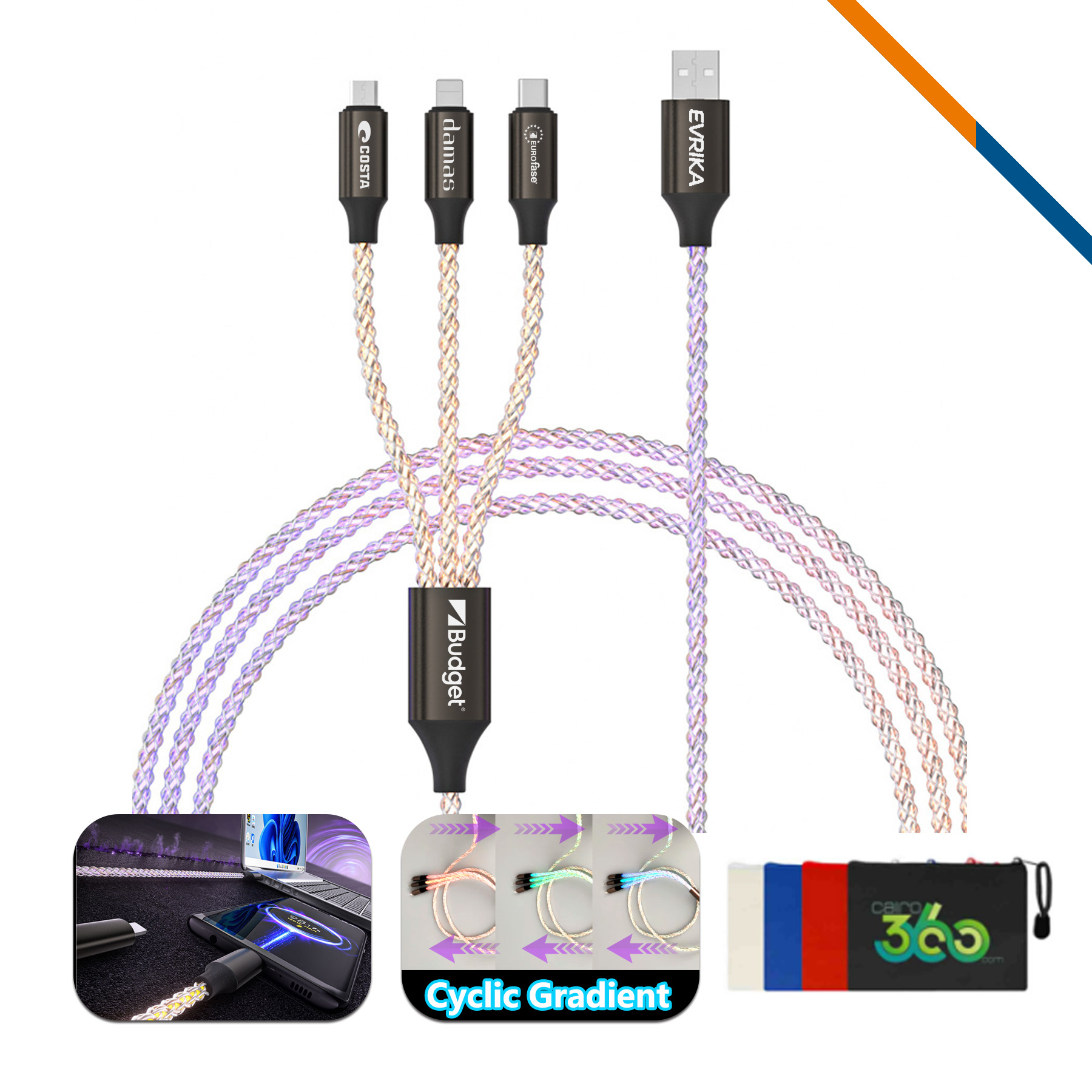 Viblux 3in1 Gradient Light Fast Charging Data Transfer Cable 1