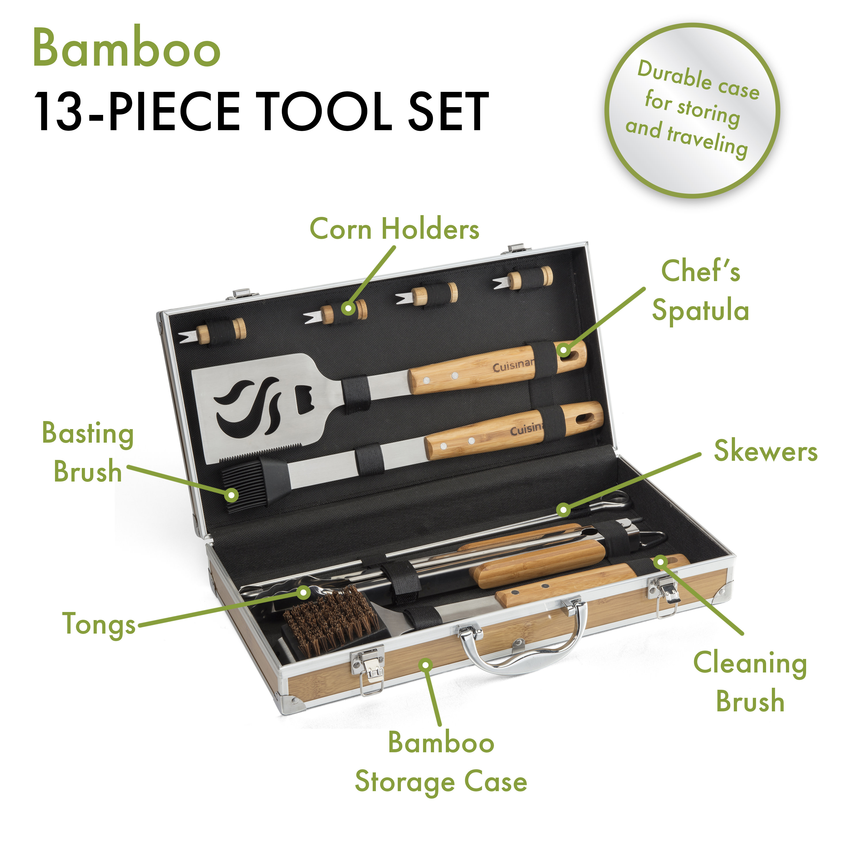 Cuisinart Outdoors® Bamboo 13 PC Grill Tool Set 16