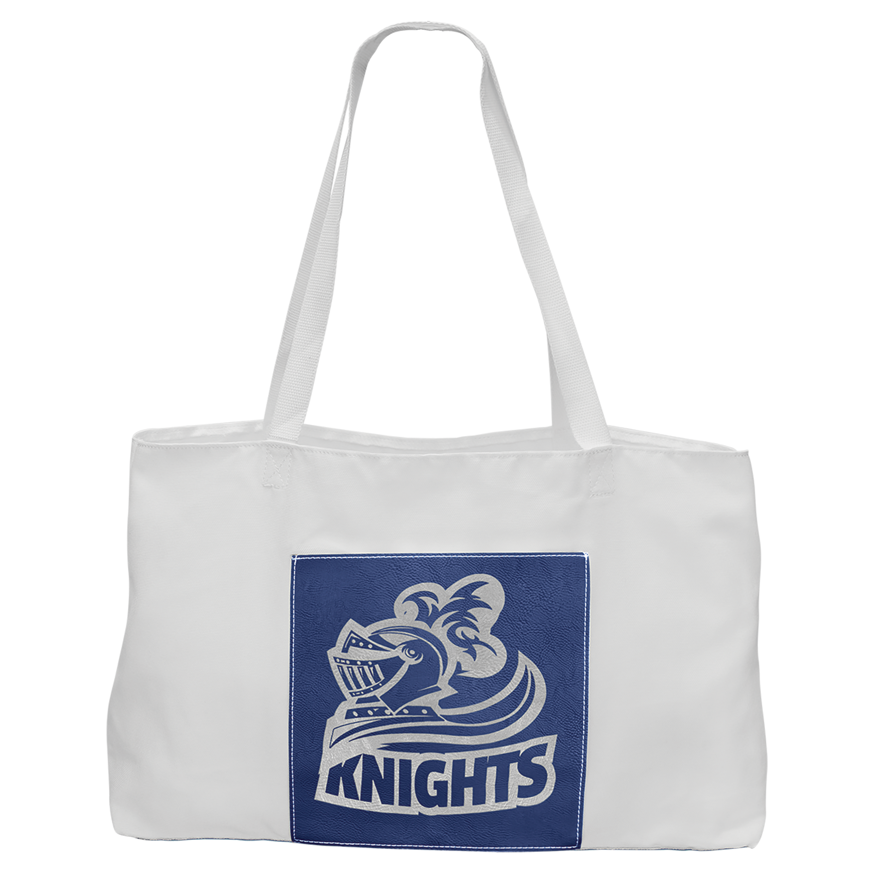 19" x 12" White Bag with 5" Blue/Silver Leatherette Gusset 1