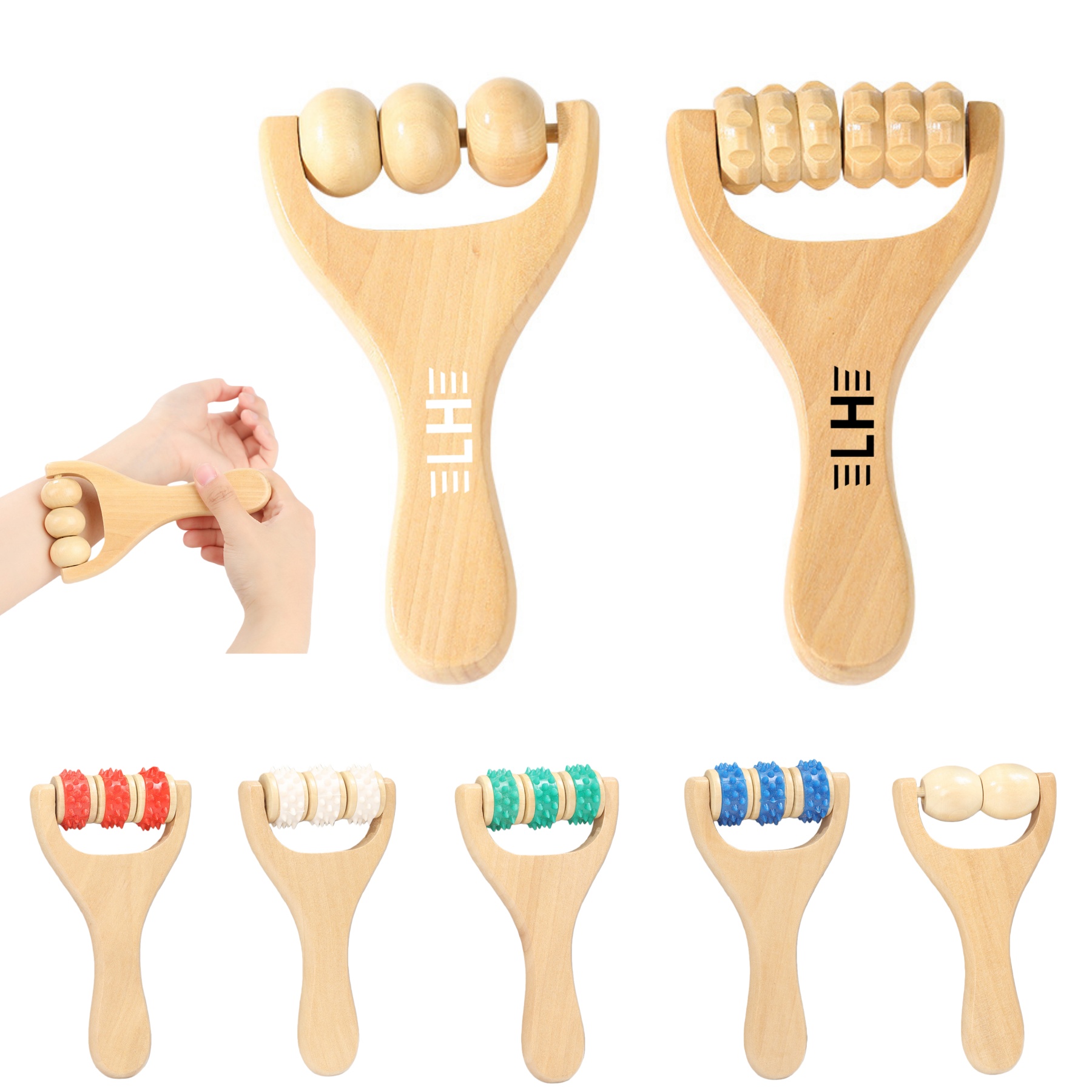 Bamboo Handheld Massage Roller with Natural Finish 1