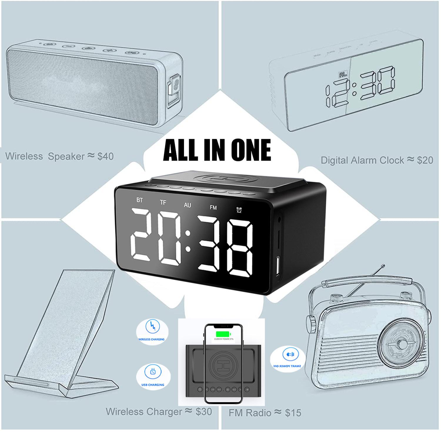 Alarm Clock With Wireless Charging And Speaker 3