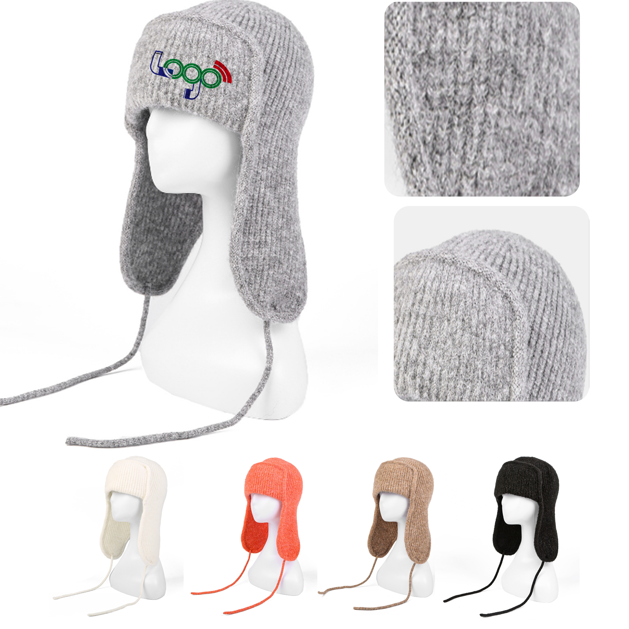 MOQ 50 PCS Soft Winter Women's Earmuffs Knitted Hat 3