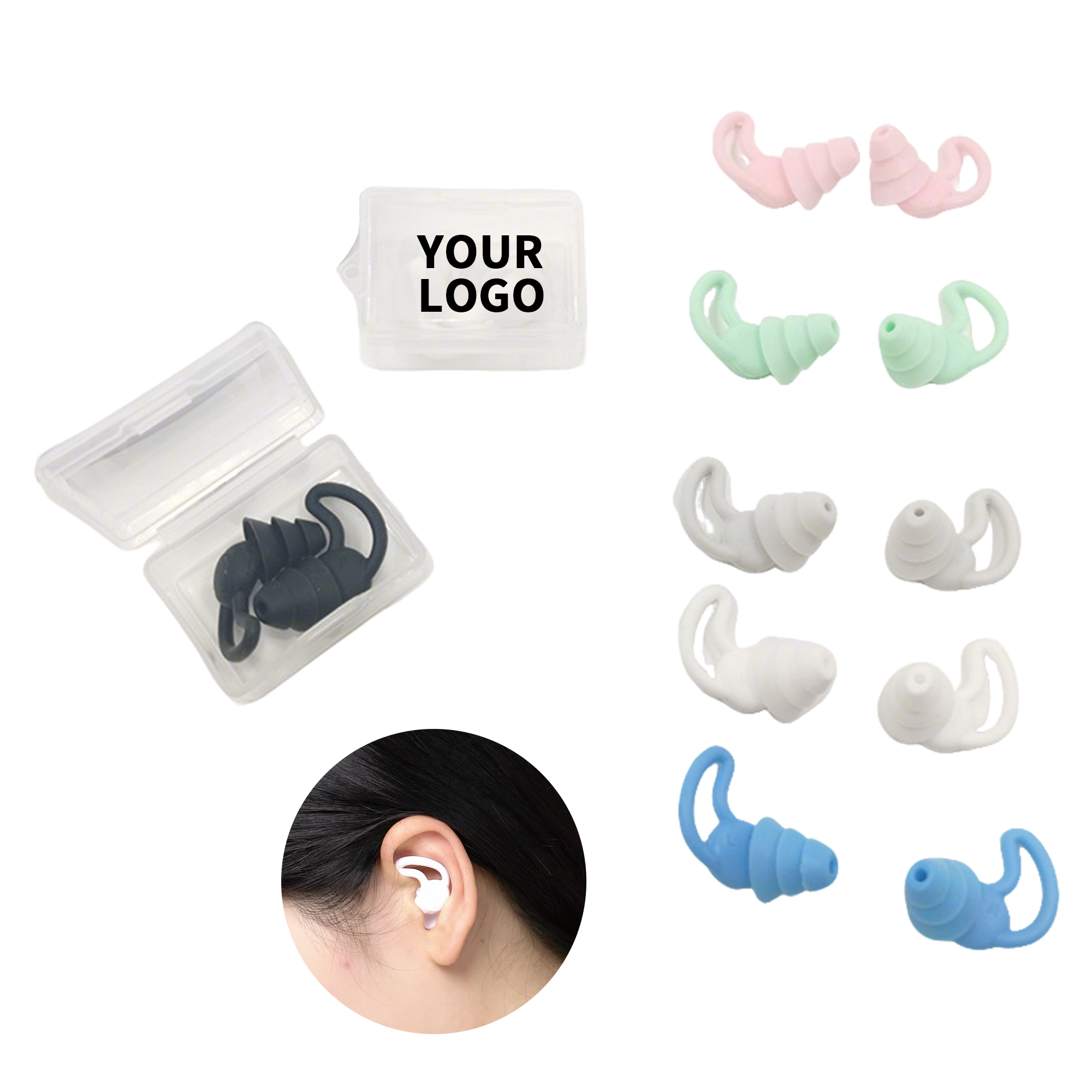 Silicone Waterproof Noise Cancel Earplug With Carry Case 2