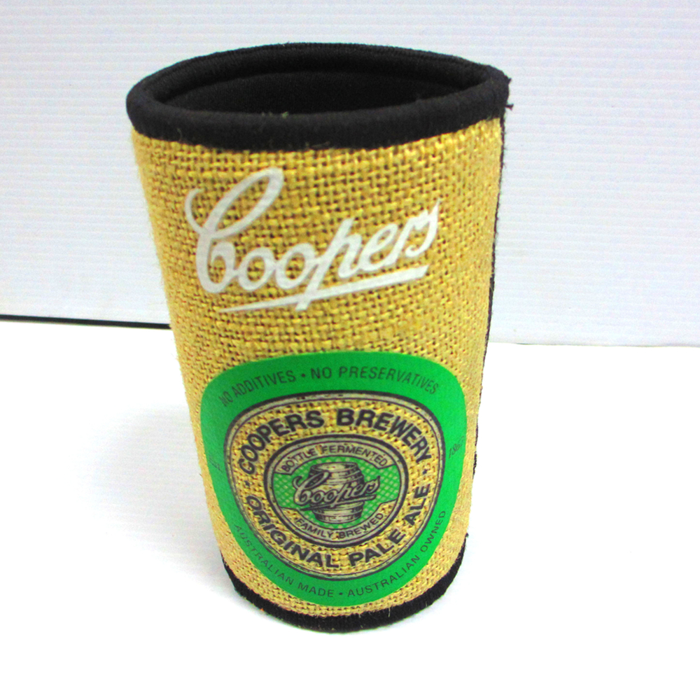 Burlap Neoprene Slim Can Coolie, custom koozie with logo imprint 3