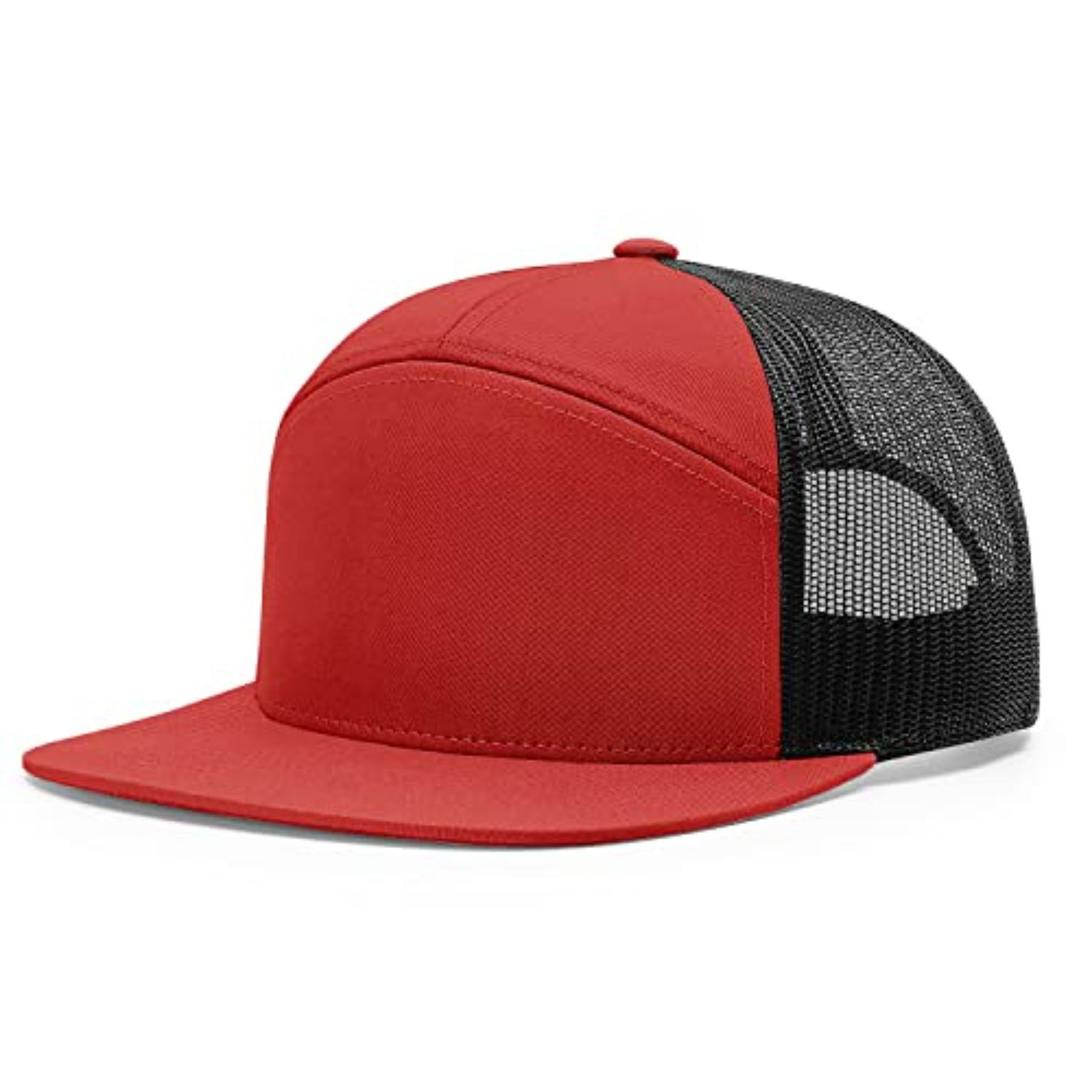 Premium 7-Panel Mesh Back Cap Flat Bill Trucker Hat with Snapback Closure 7
