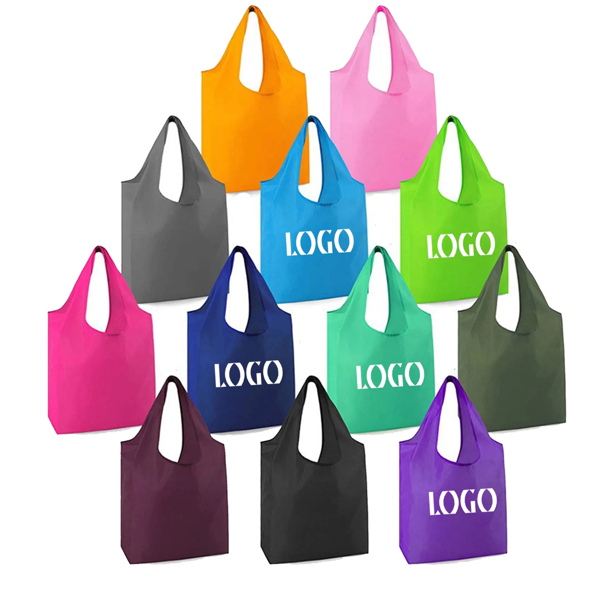 Polyester Folding Shopping Tote Bag, custom tote bag with logo imprint 2