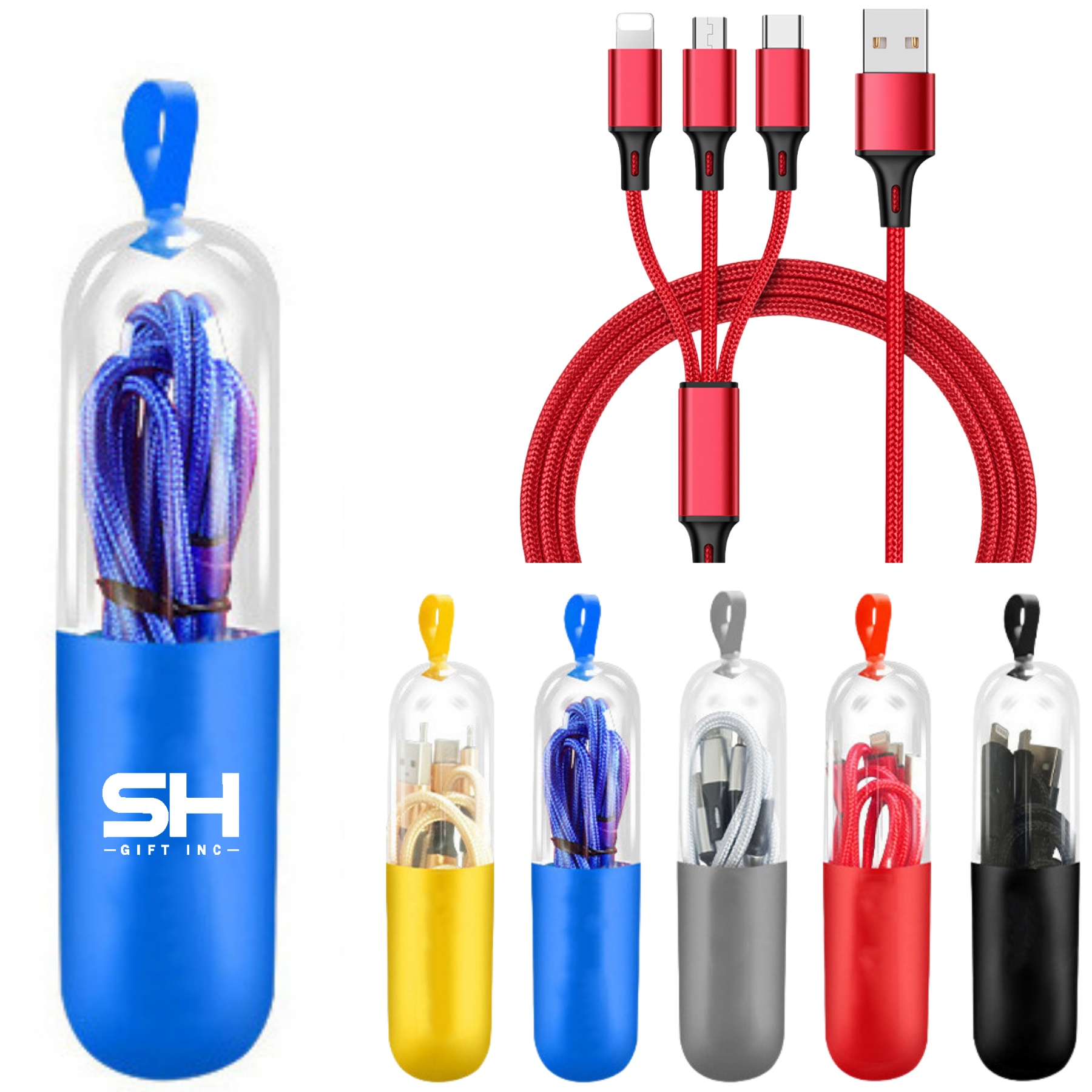 3-In-1 USB Data Cable With Capsule Case For Multiple Devices 1