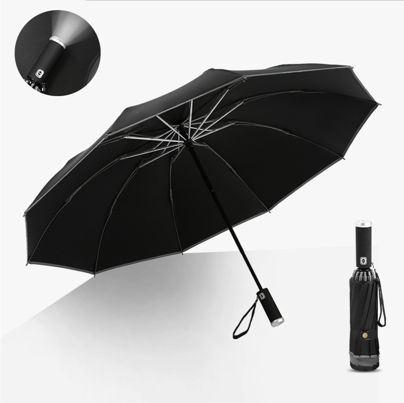 Automatic Compact Umbrella with LED Flashlight and Reflective Strip 5