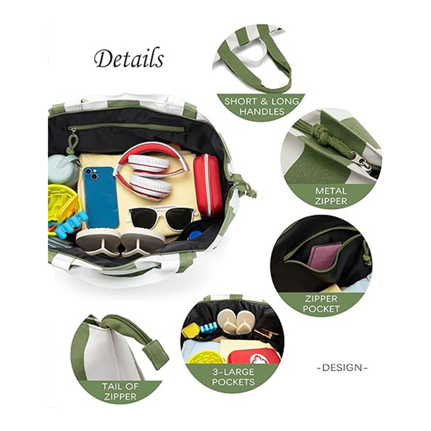 50L Large Capacity Canvas Zipper Beach Tote Bag 4