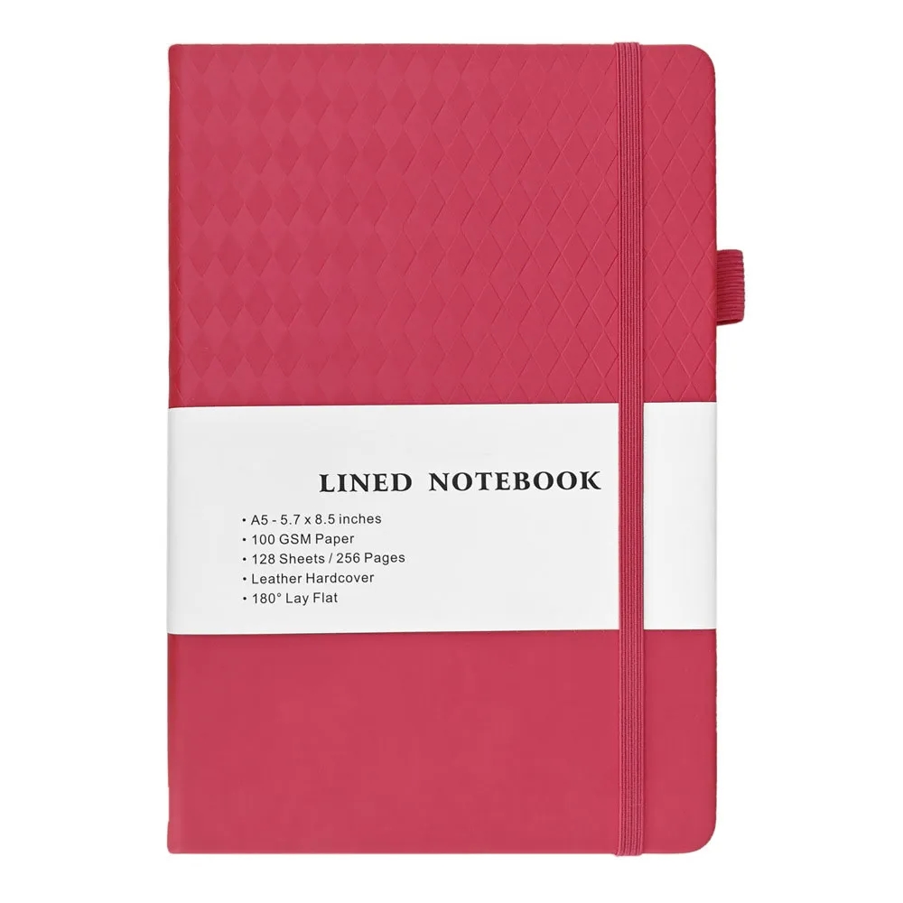A5 Leather Diamond Pattern Cover Ruled Notebook 5