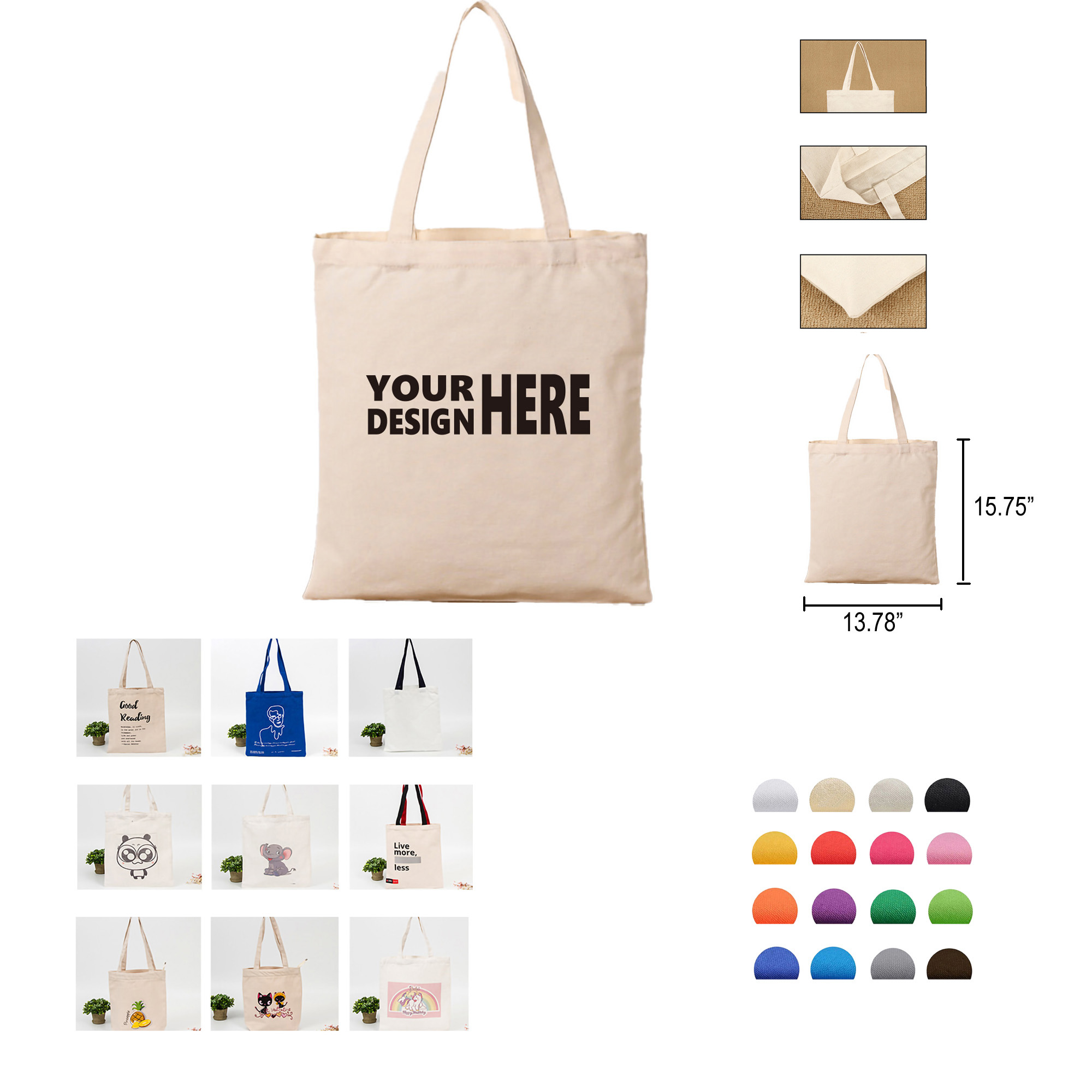 MOQ20 Heavy Natural Cotton Canvas Tote Bags with Long Handle, custom tote bag with logo imprint 2