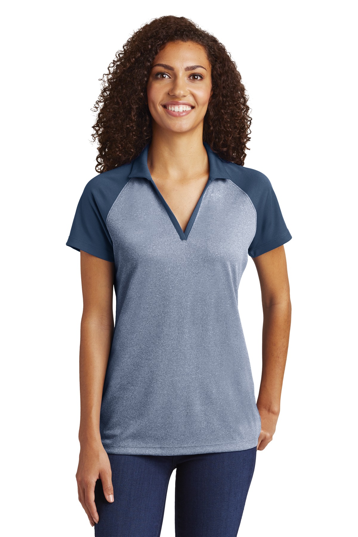 Sport-Tek Women's PosiCharge RacerMesh Raglan Heather Block Polo. LST641 4