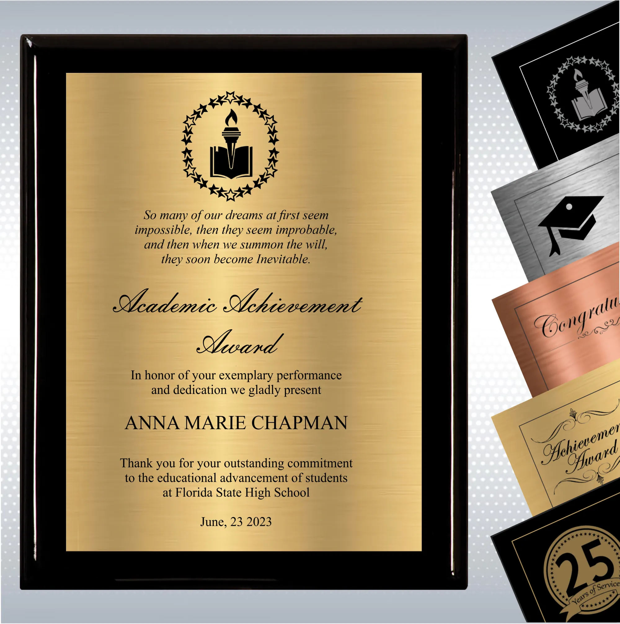 Black Piano Finish Wood Plaque Academic Achievement Gift 11