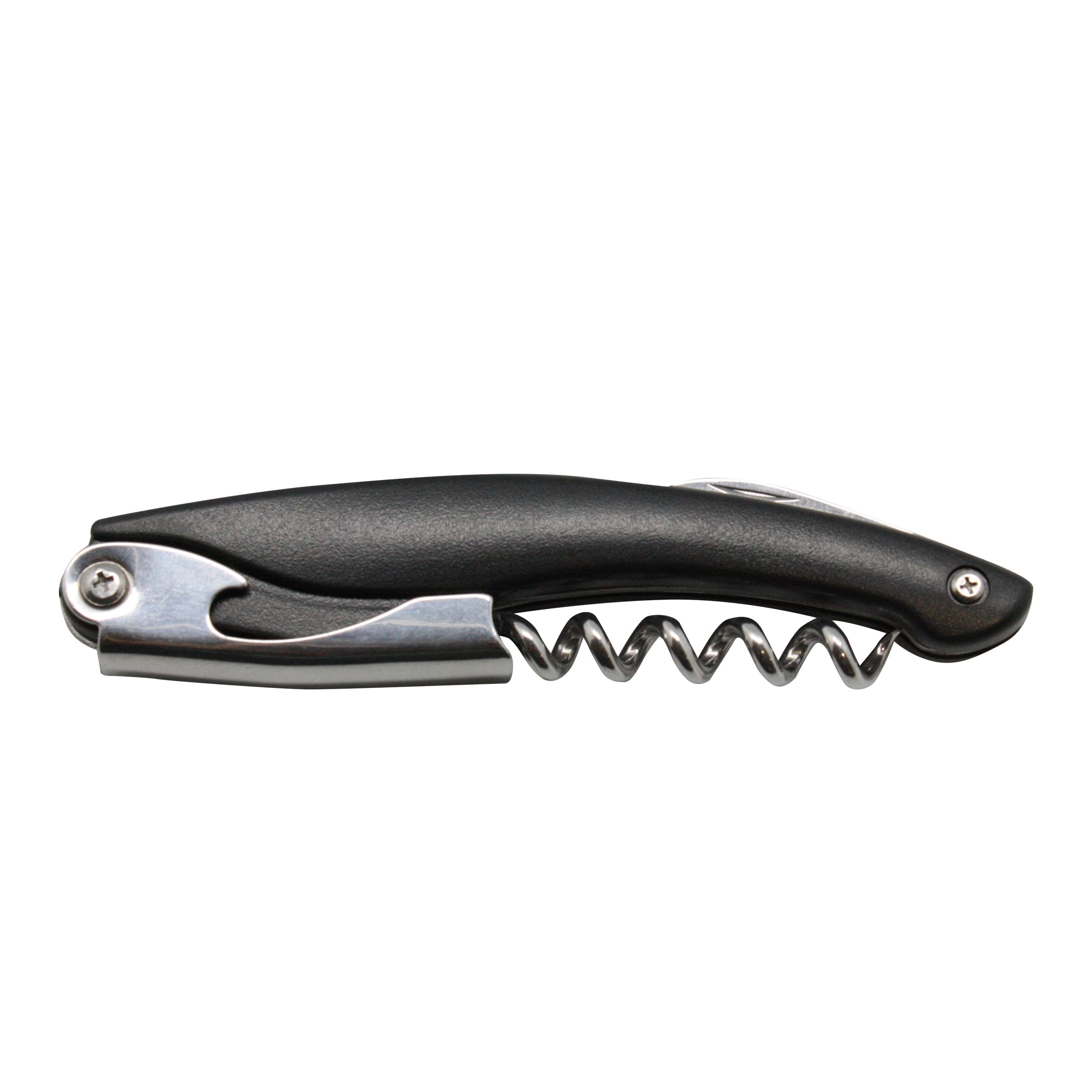 Metal Wine Opener with Corkscrew, Knife, & Black Handle 2