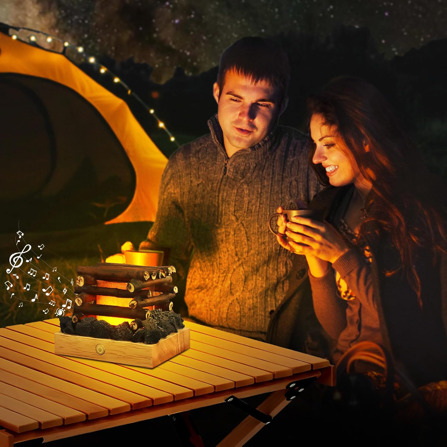 Wooden Flame Bonfire Burning White Noise Night Light 8