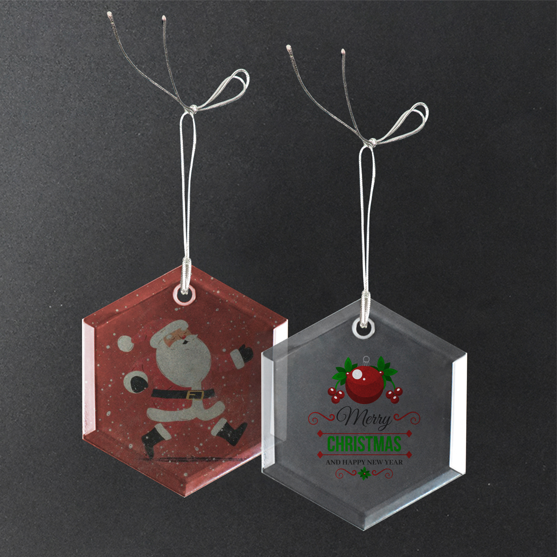 Gift Box 3" Hexagon Clear Glass Ornament 2