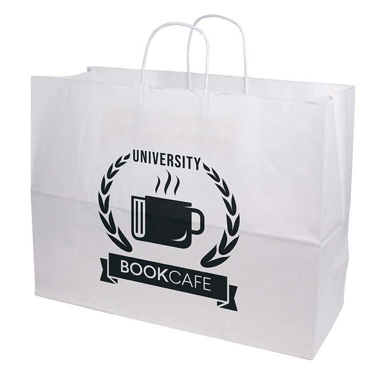 One Color 1-Sided White Paper Handled Shopper Bag (16" x 12" x 6")