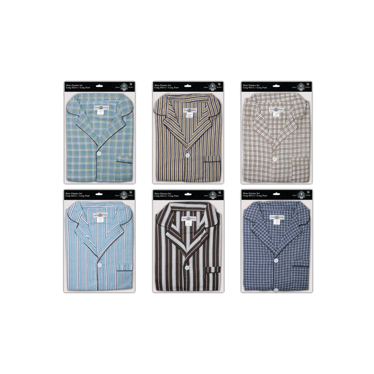 Men's Cotton Pajama Sets - Plaids M-XL Long Sleeve & Pants 2