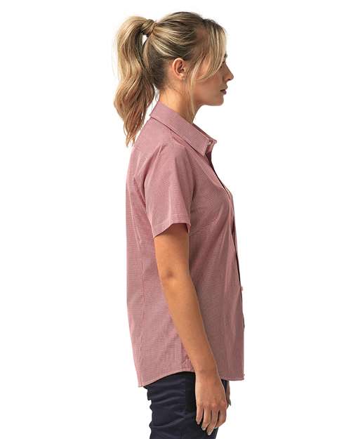 Women's Microcheck Gingham Short Sleeve Cotton Dress Shirt - RP321 34