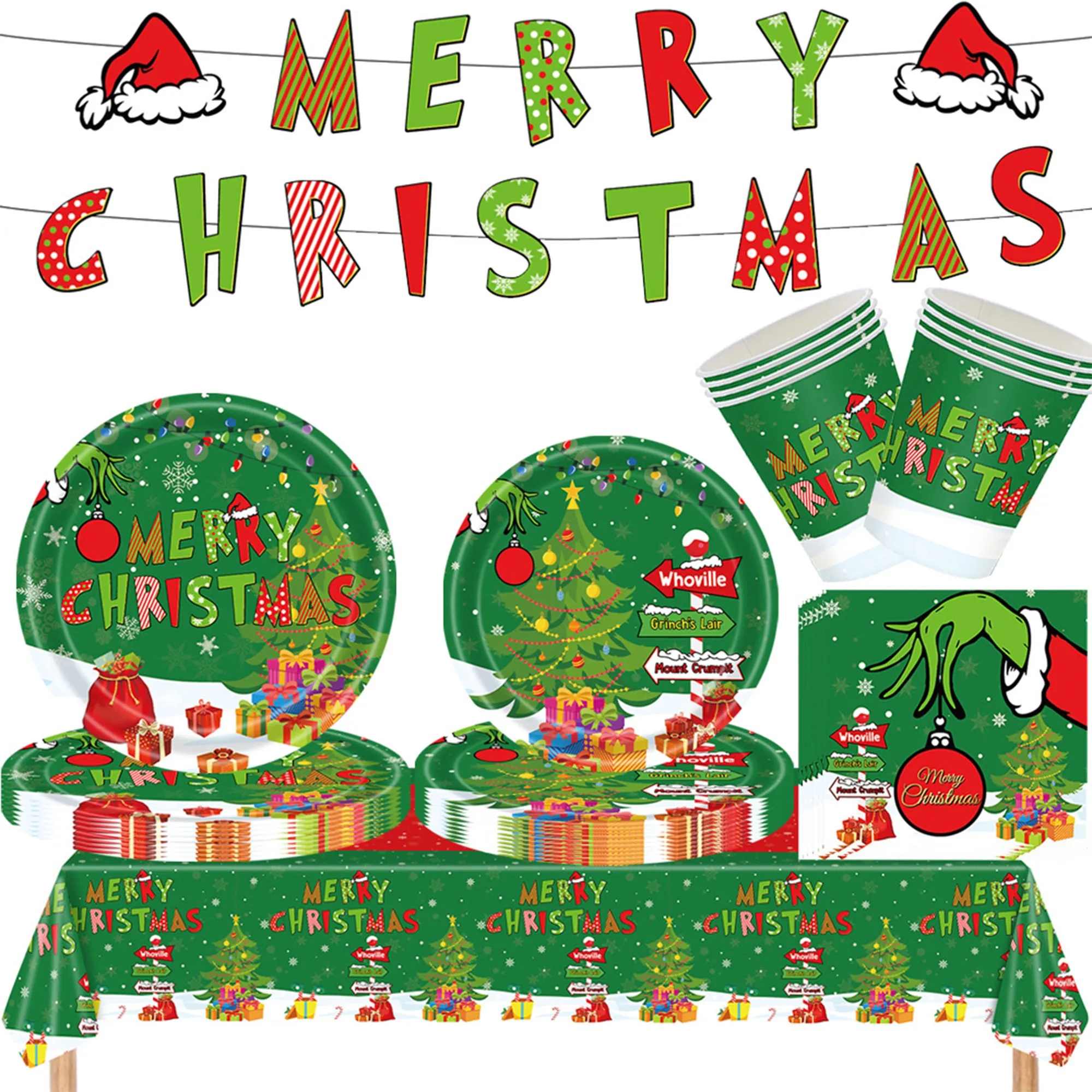 Festive Grinch Christmas Party Tableware Decor Set 3