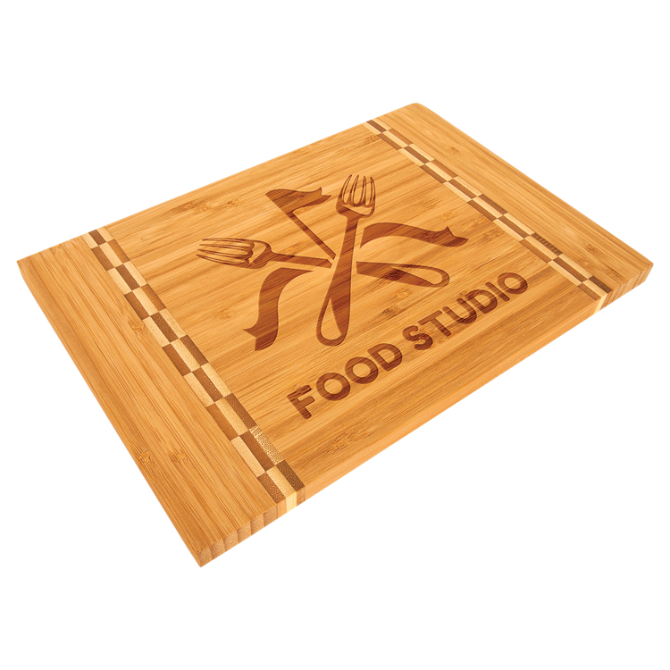 12" x 8 1/4" Bamboo Cutting Board with Butcher Block Inlay 4