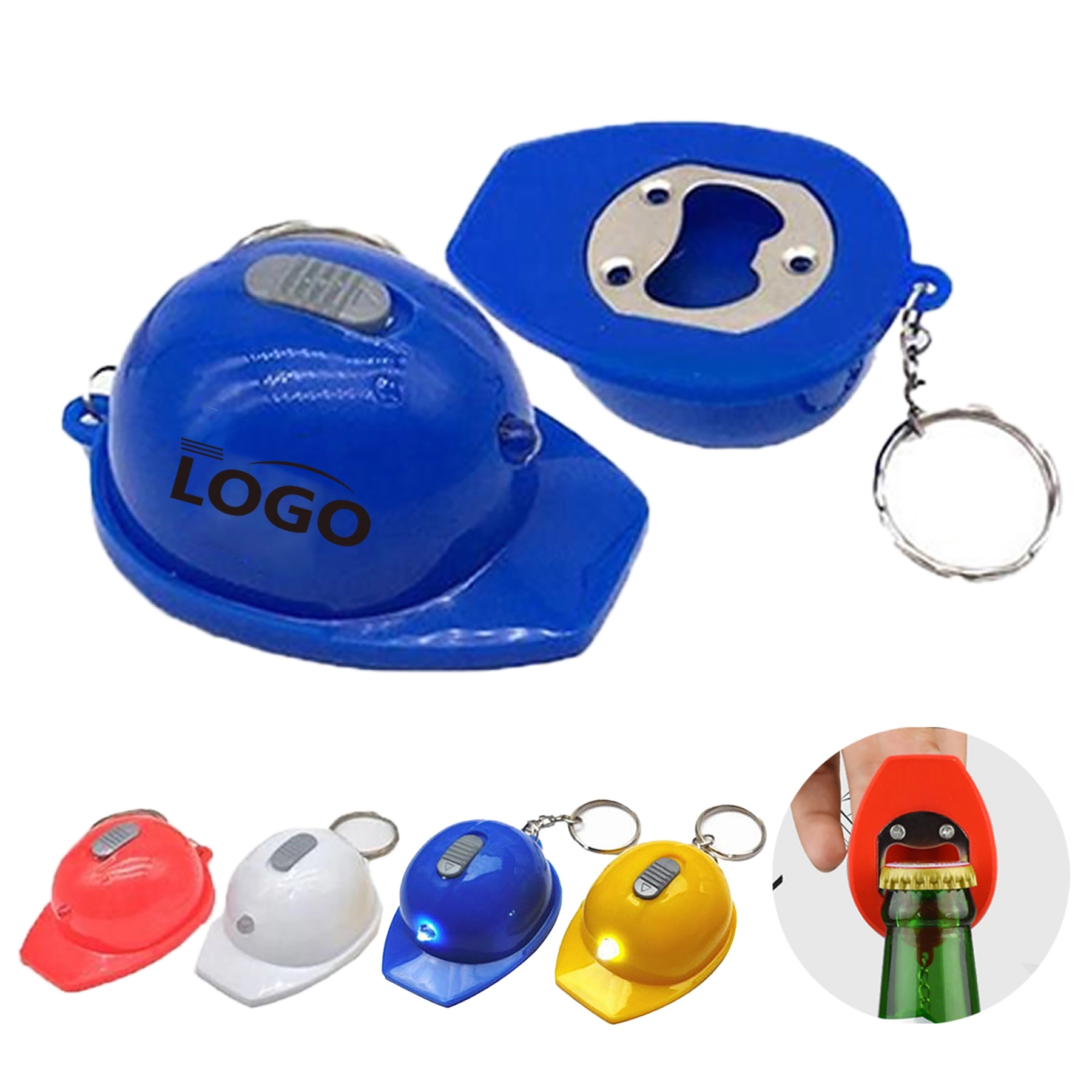 LED Safety Helmet Keychain with Bottle Opener 1