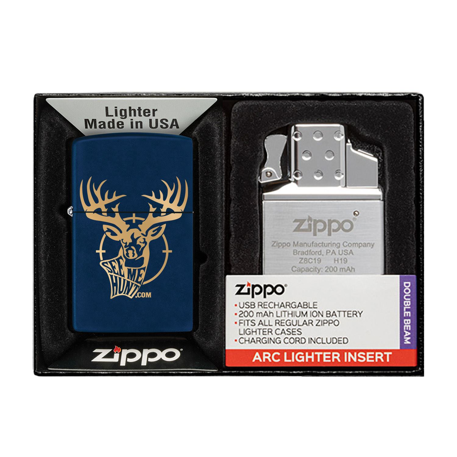 Matte Zippo® Lighter & Rechargeable Electric Lighter Insert Gift Set 6
