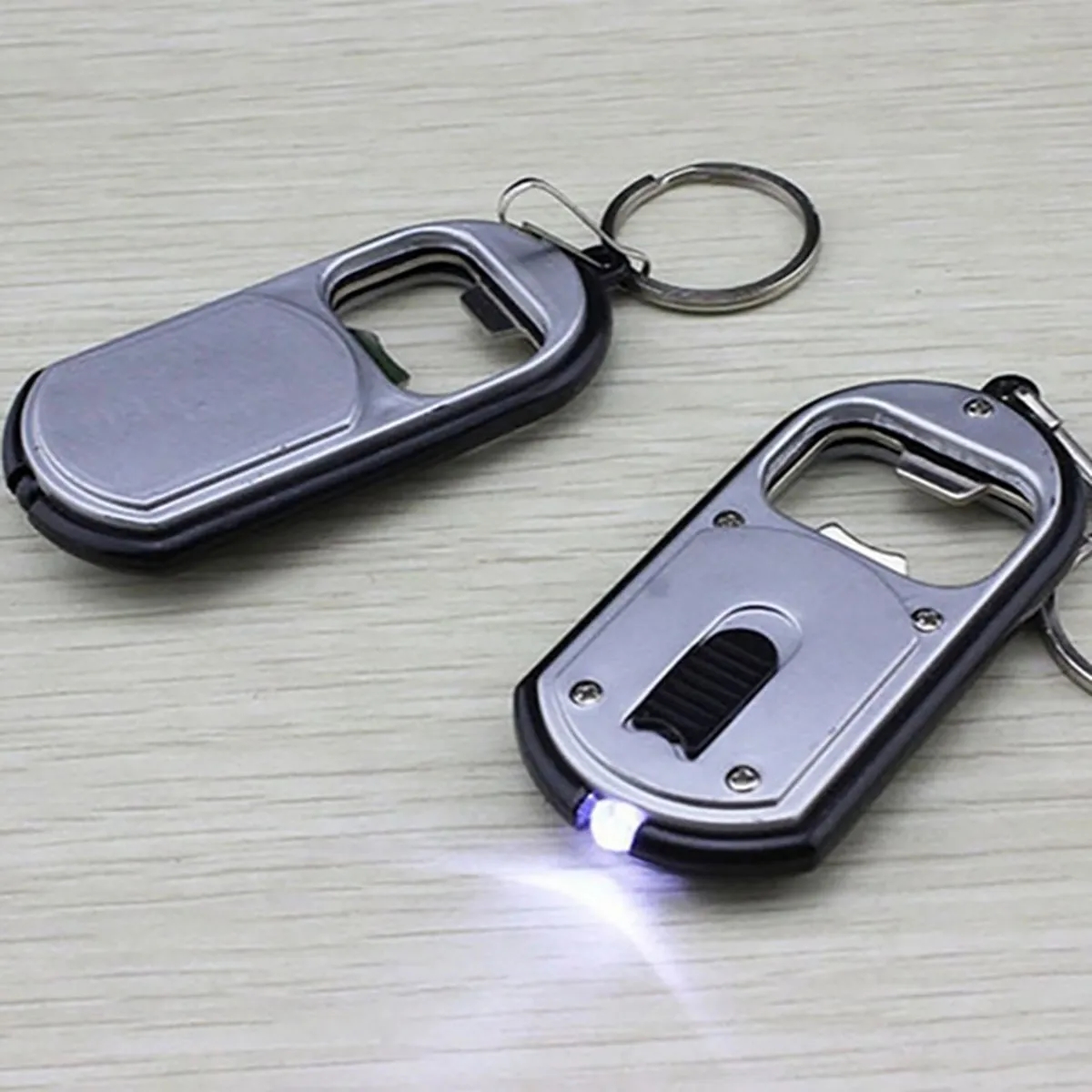Mini Slide Button Led Flashlight With Can Opener Key Chain 5