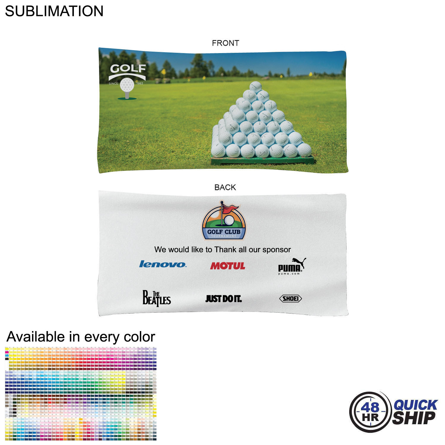 48 Hr Quick Ship - Golf Caddie Tournament Towel in Microfiber Terry, 22"x44", Sublimated 2 sides 6