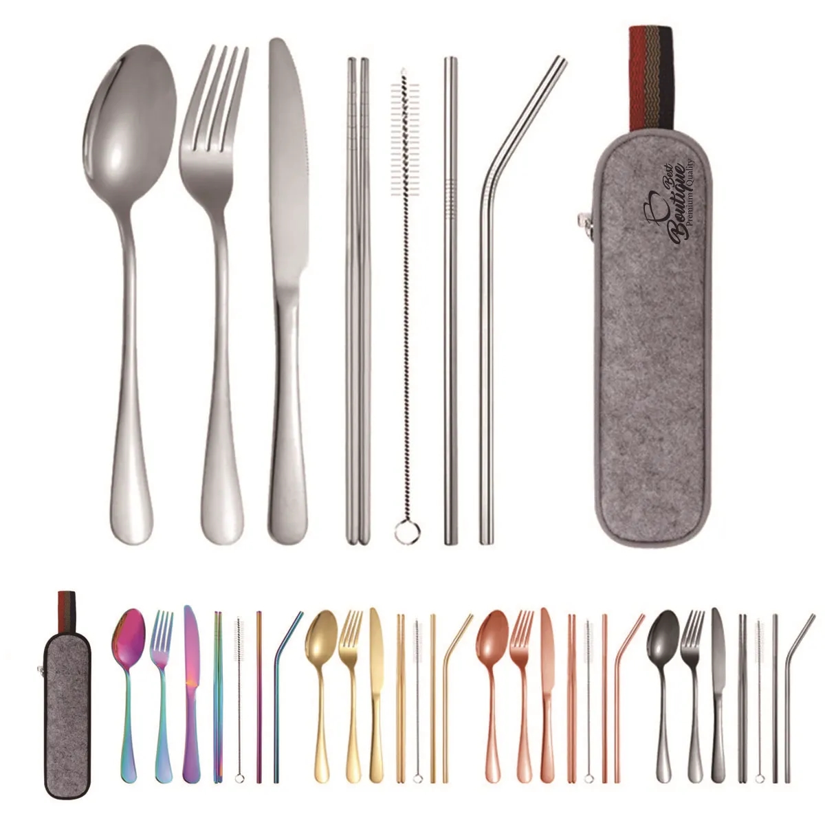 Portable Stainless Steel Reusable Cutlery Set with Case 2