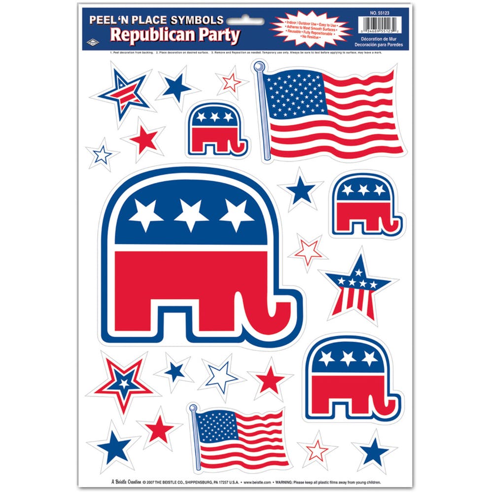 Republican Peel 'N Place Clings - 22 Per Sheet 12" x 17" 1