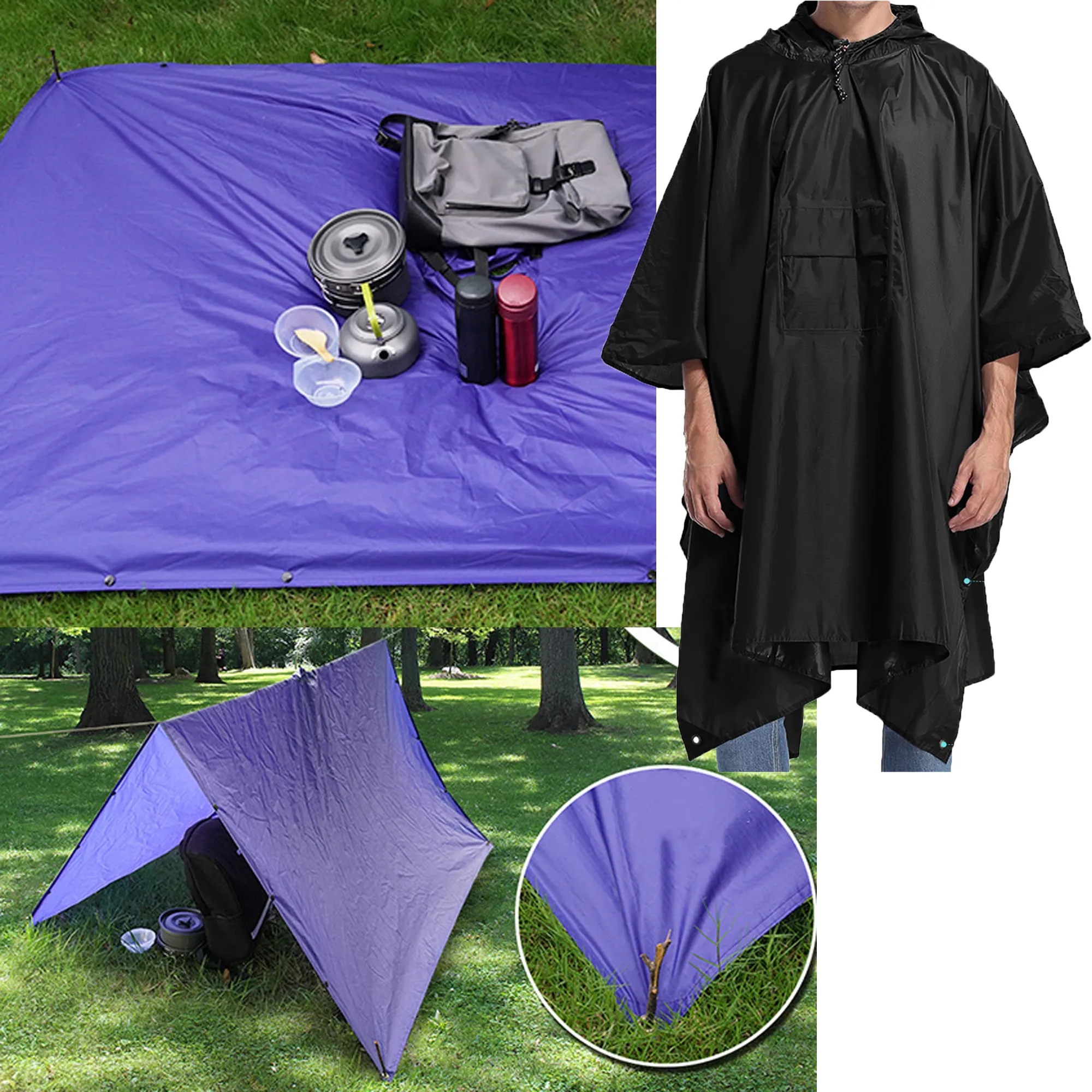 Hooded Rain Poncho Waterproof Raincoat Jacket 4