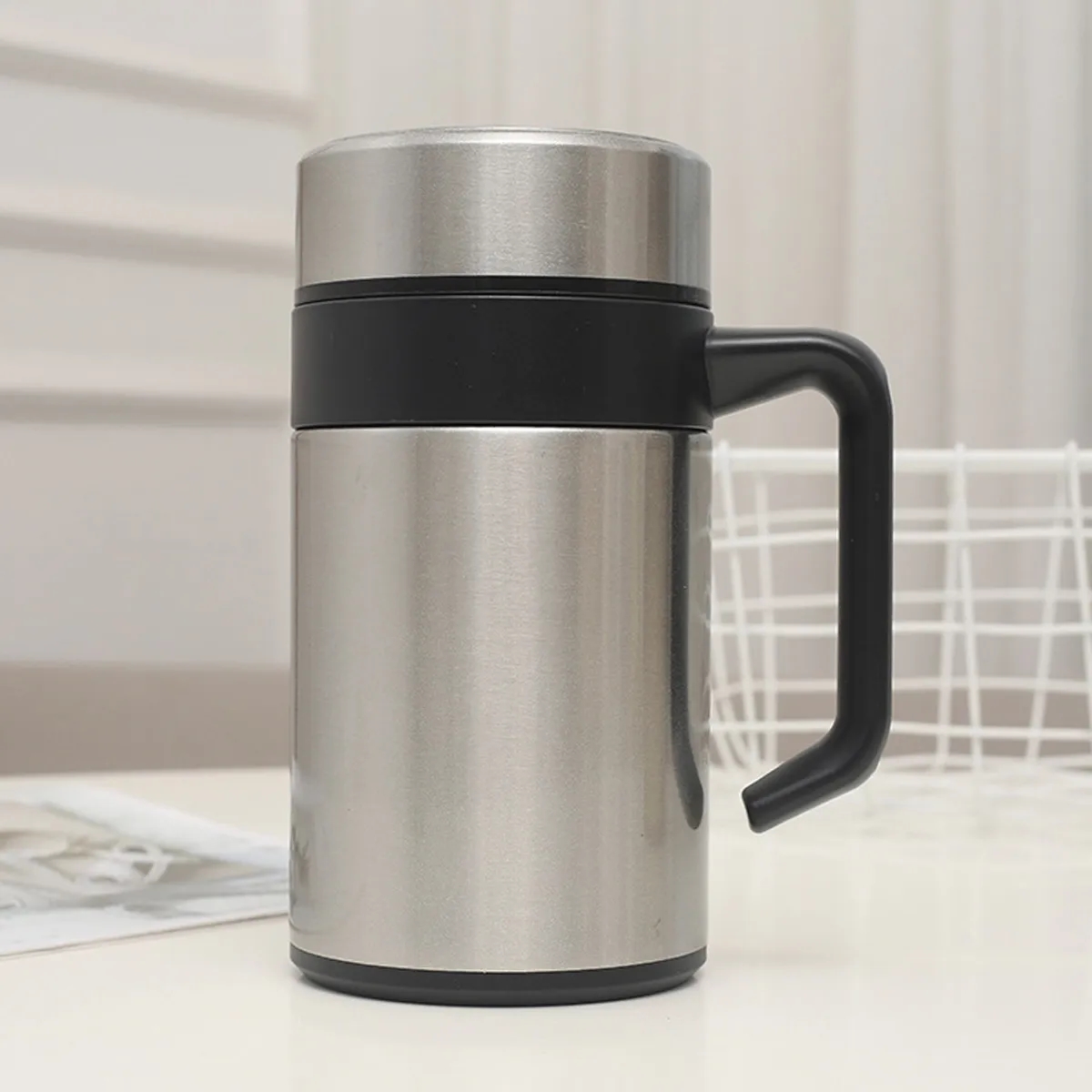 Business Office Vacuum Insulated Water Bottle Cup w/ Handle, custom water bottle with logo imprint 7