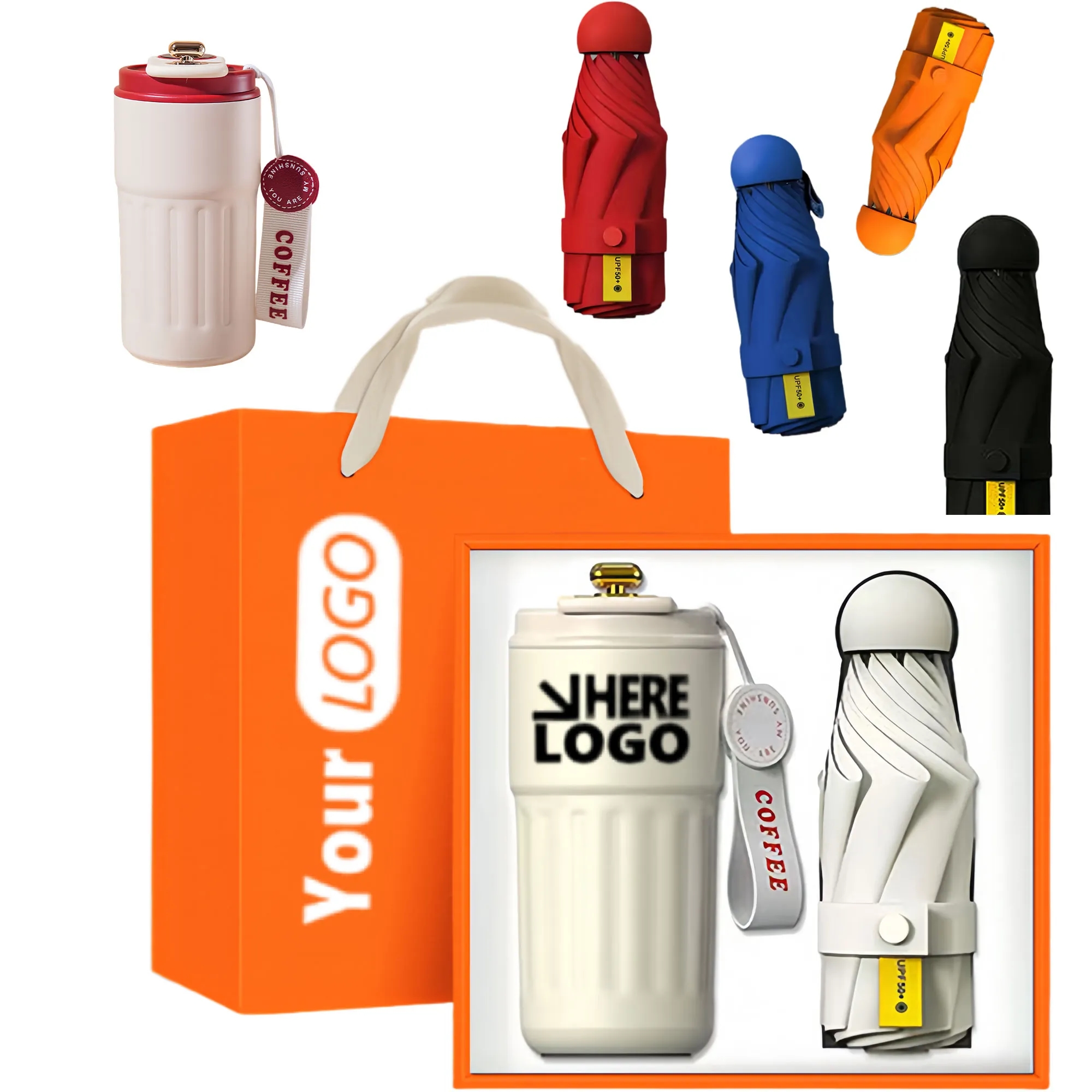 Premium Custom Logo Coffee Cup Umbrella Corporate Gift Set
