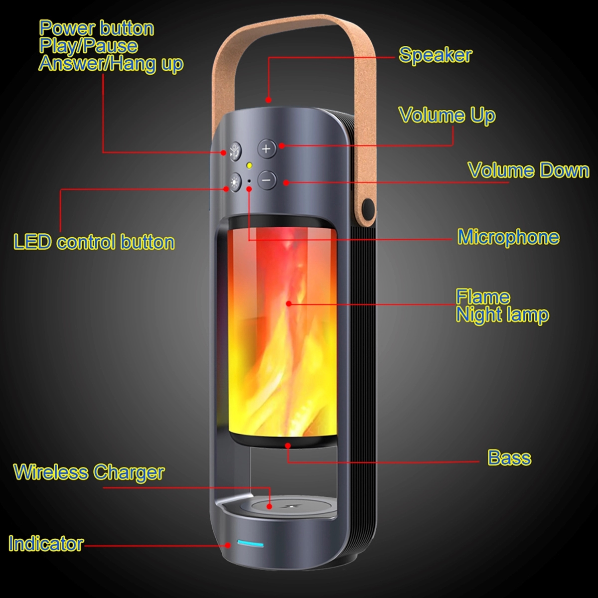 Bluetooth Speaker Flame Lamp With Wireless Charger 2