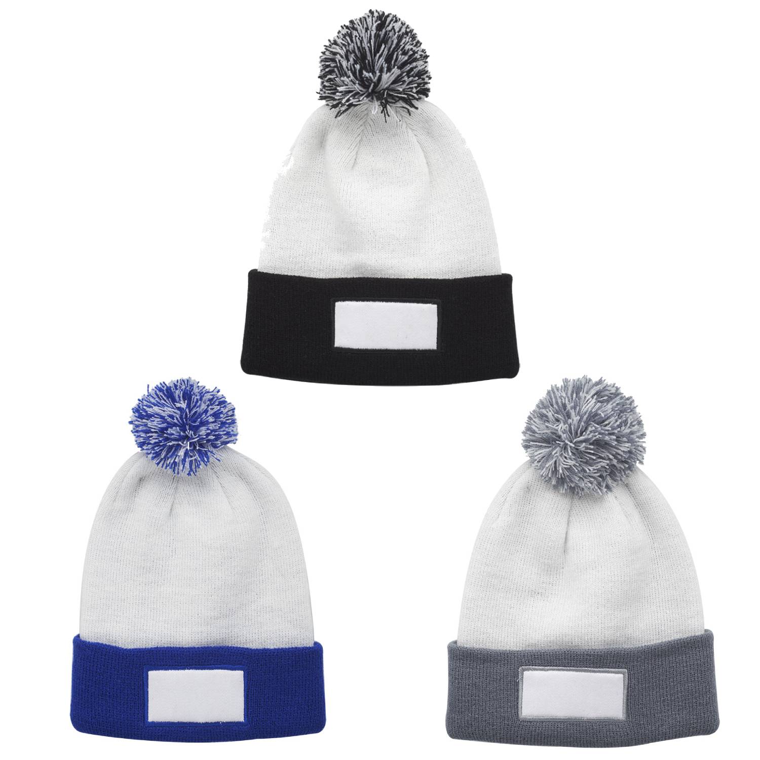 Dual Tone Patch Pompom Beanie 2