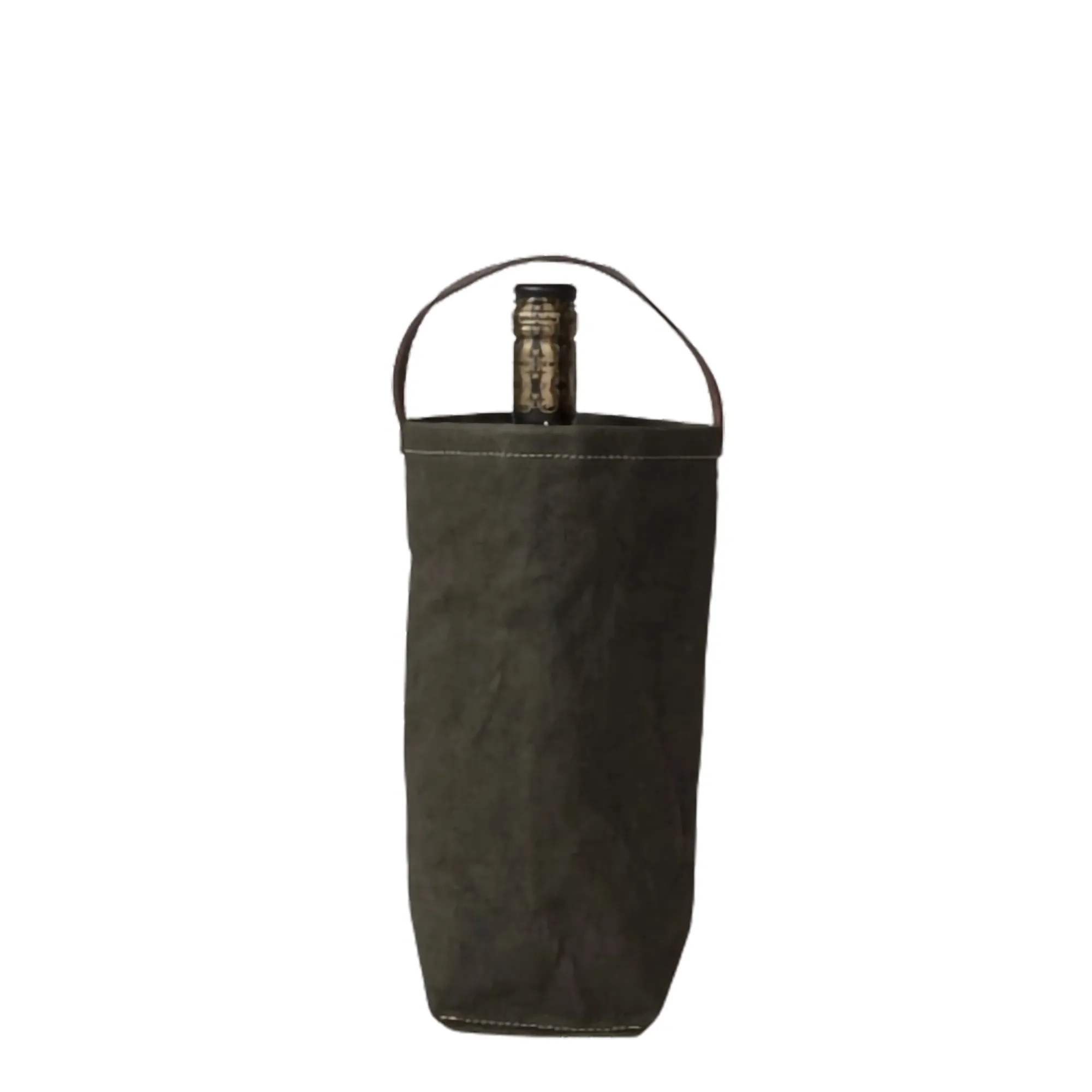 Washed Kraft Paper Single Bottle Wine Tote Bag MOQ200 8