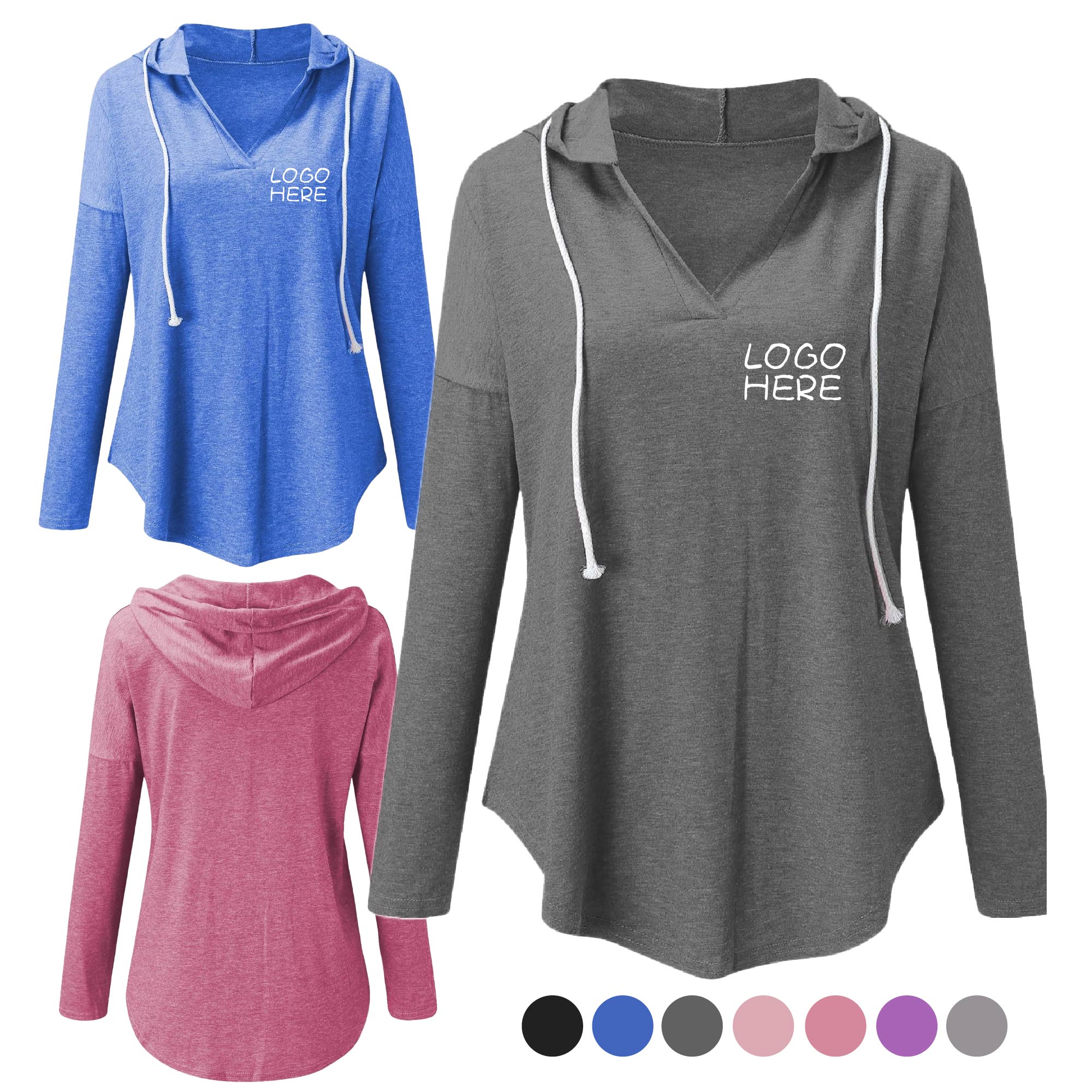 V Neck Long Sleeve Stretch Drawstring Shirts 2