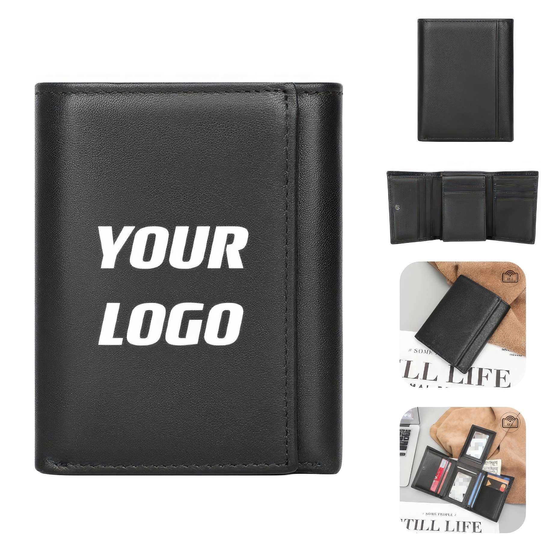 RFID Anti-Theft Function Black Genuine Leather Wallet 3
