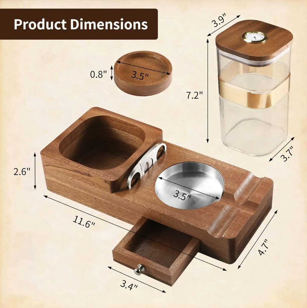 Wooden Cigar Case Humidor Ashtray Set With Cutter Office 2