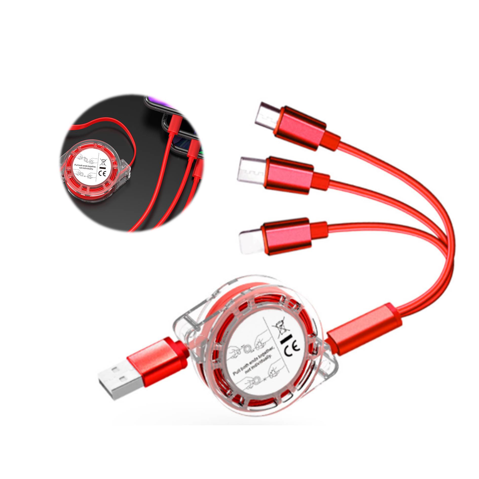 Portable 3 in1 Stretch Crystal Micro Charging Usb Cable 3