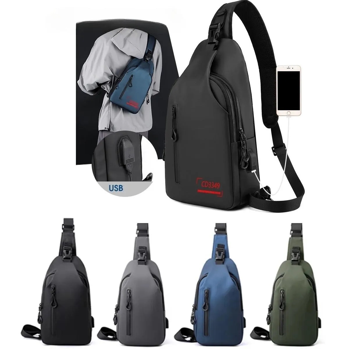 Men's Crossbody Backpack with USB Charging 4