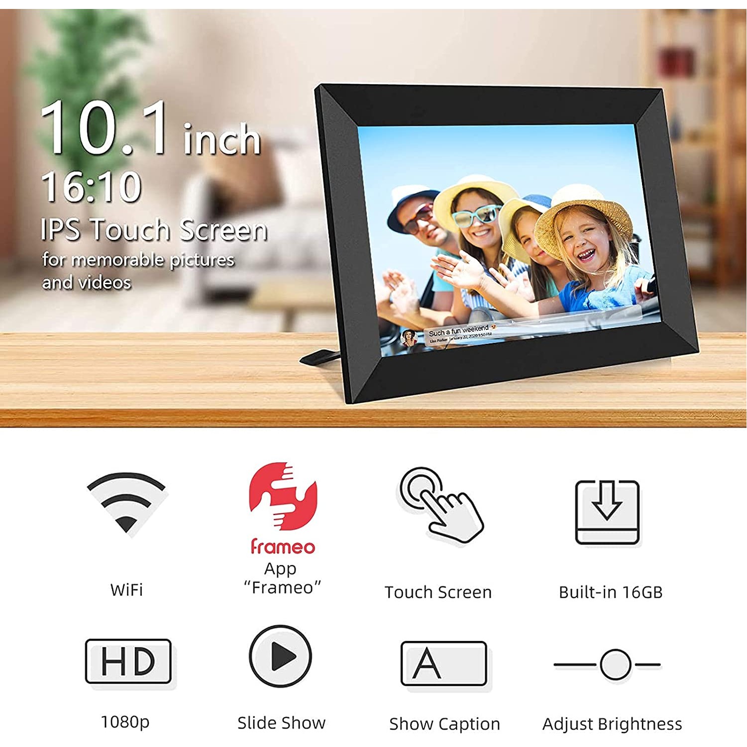 10.1" WiFi Digital Picture Frame W/ IPS Touch Screen Share Photos and Videos Through Frameo APP 2