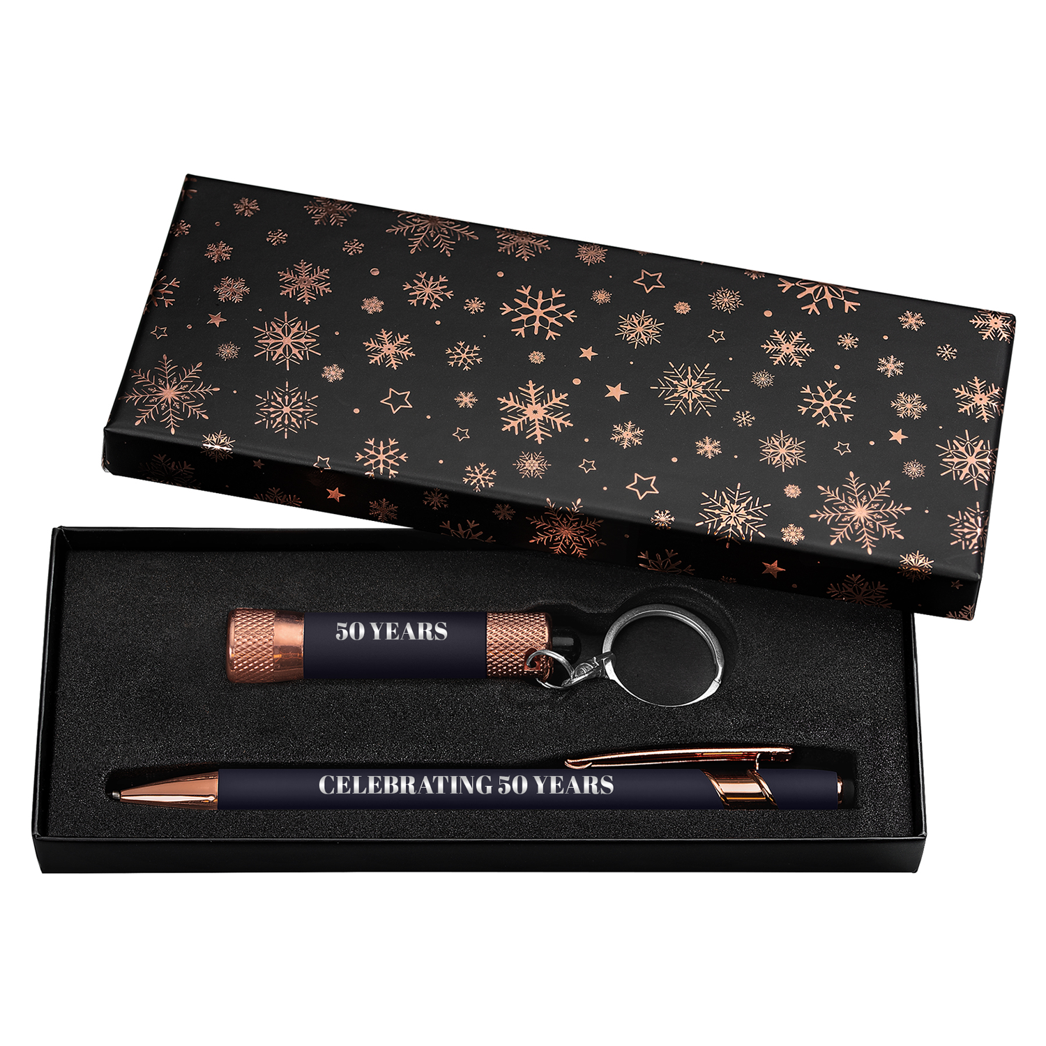 Vector Rose Gold Pen with Flashlight Gift Box Set (Snowflakes) 4