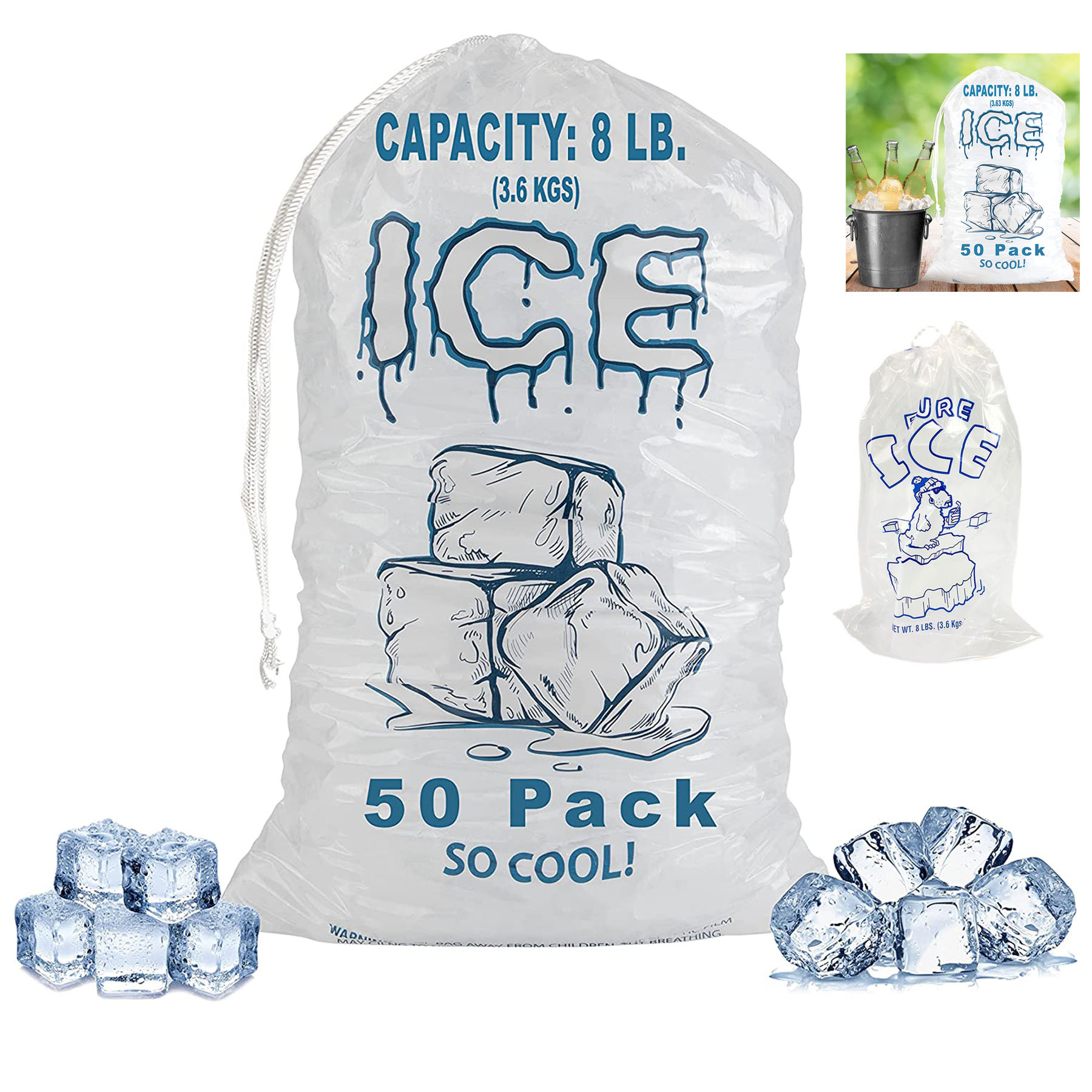 11 x 19 Inch Drawstring Closure Plastic Ice Bags 1
