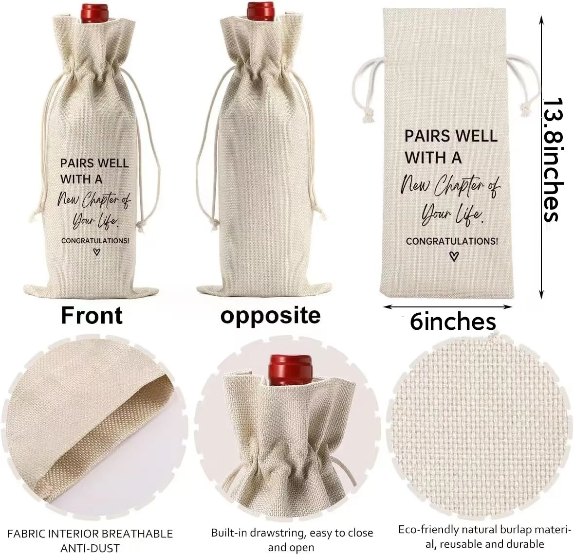 Drawstring Burlap Wine Bags 6
