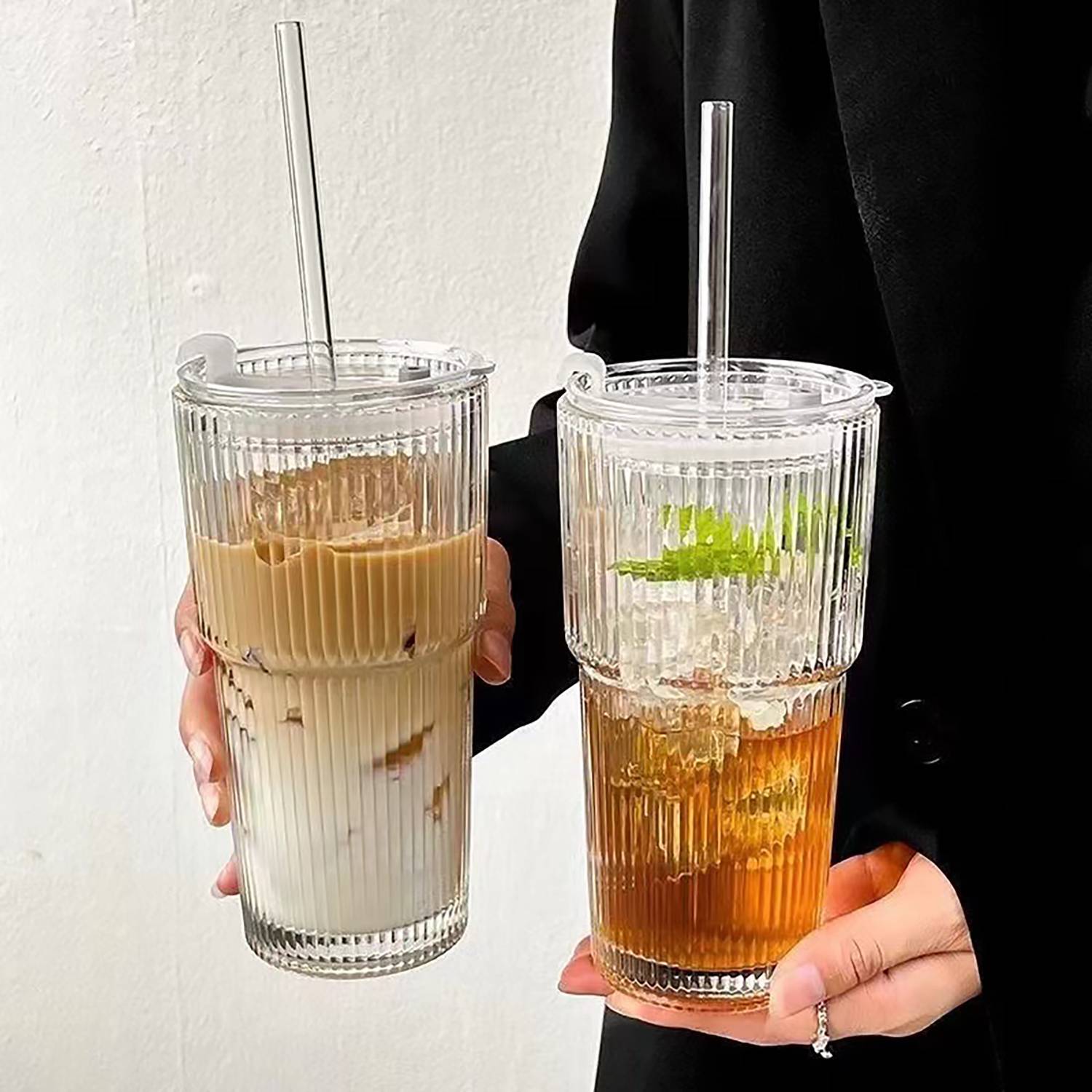 20oz High-appearance-value sealed striped glass strawcup 3