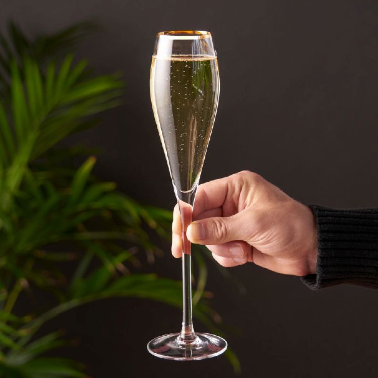 Viski® Gold-Rimmed Crystal Champagne Flute 9