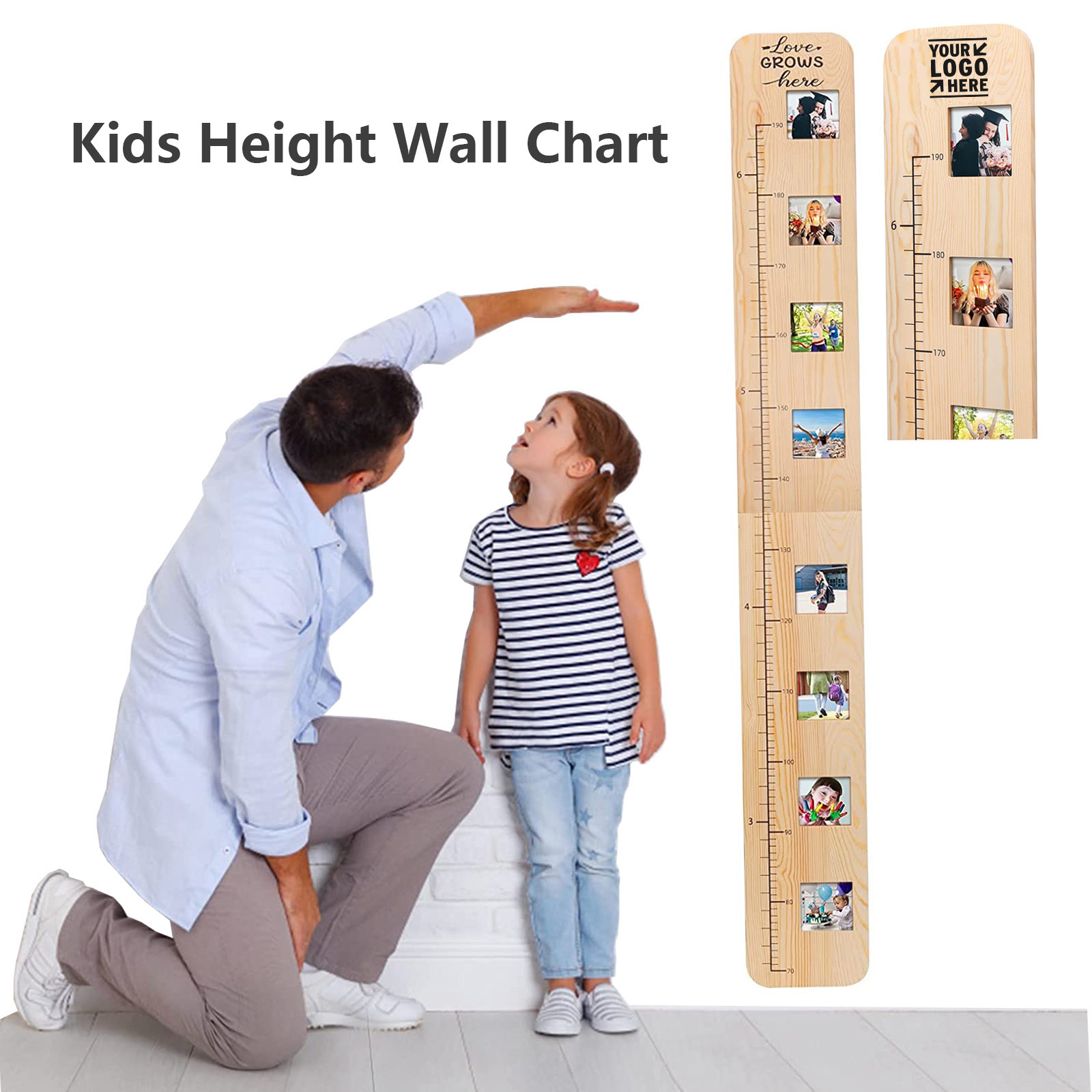 Solid Wood Growth Chart for Kids with Picture Frames 2